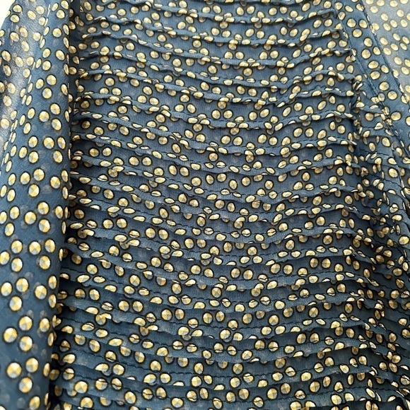 Zara TRF Blouse Pleat Front Dark Blue Yellow Polka Dot Sheer Airy size Large - Picture 11 of 16